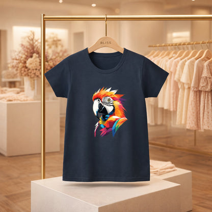 Colorful Parrot Kids T-Shirt | Geometric Cute Bird Print Tees for Children