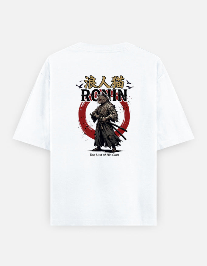 Ronin Cat oversized graphic t-shirt white back print Japanese streetwear India