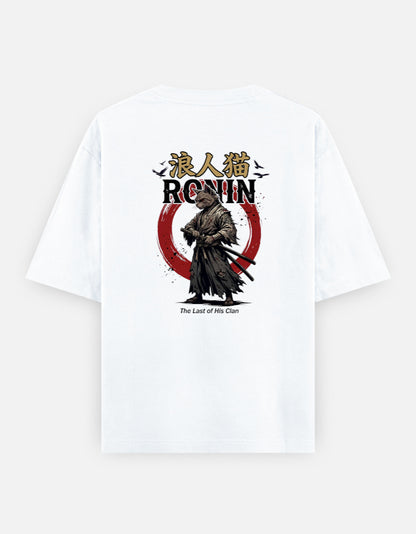 Ronin Cat oversized graphic t-shirt white back print Japanese streetwear India