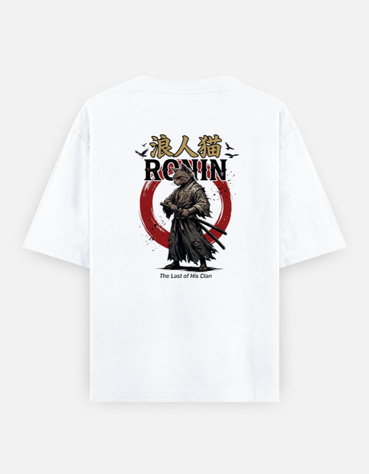 Ronin Cat oversized graphic t-shirt white back print Japanese streetwear India