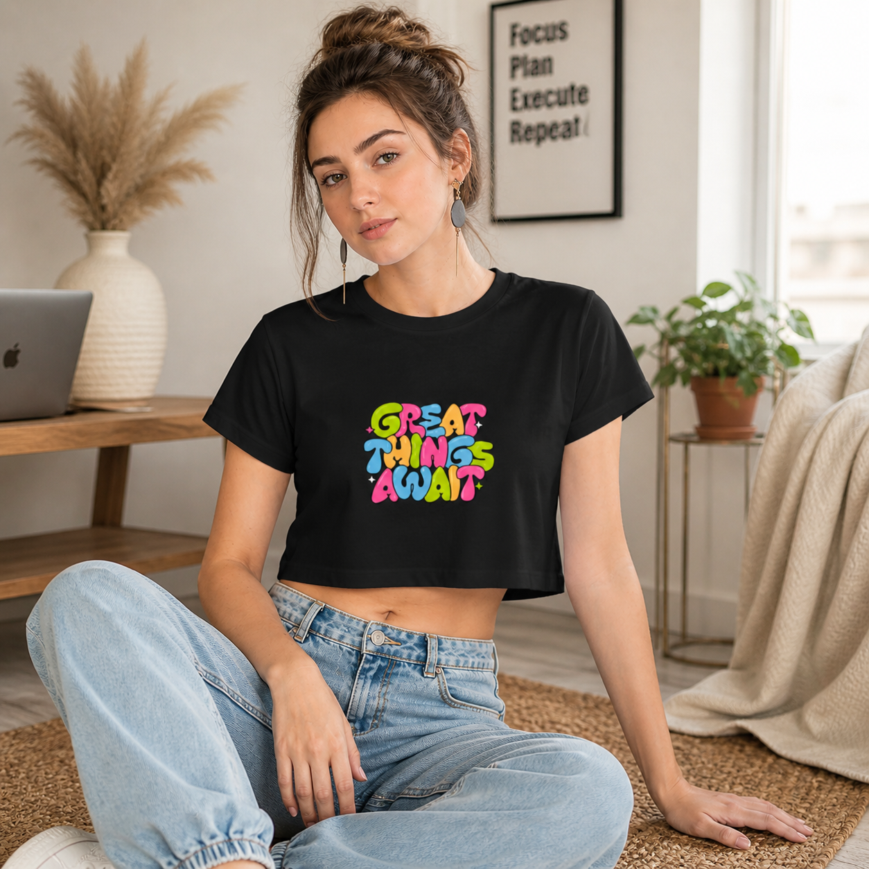 GREAT THINGS AWAIT Women's Crop Top | 180 GSM Premium Cotton | XS-XXL Sizes | Trendy Graphic Top for Indian Fashion