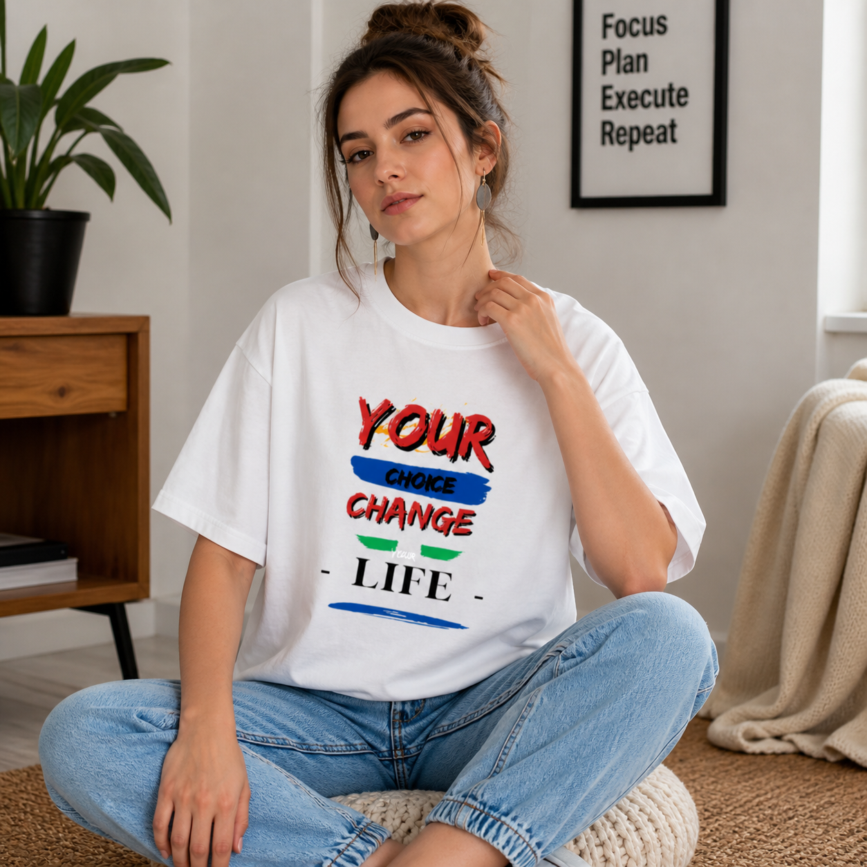 Premium Oversized Motivational Tee | Your Choice Change Your Life T-Shirt