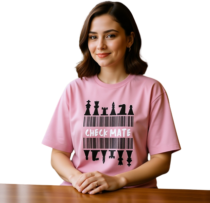 Check Mate Unisex Terry Oversized T-Shirt | XS-3XL Sizes | Maroon, Lavender, Baby Blue, Flamingo, Jade | Comfortable & Stylish for Men & Women