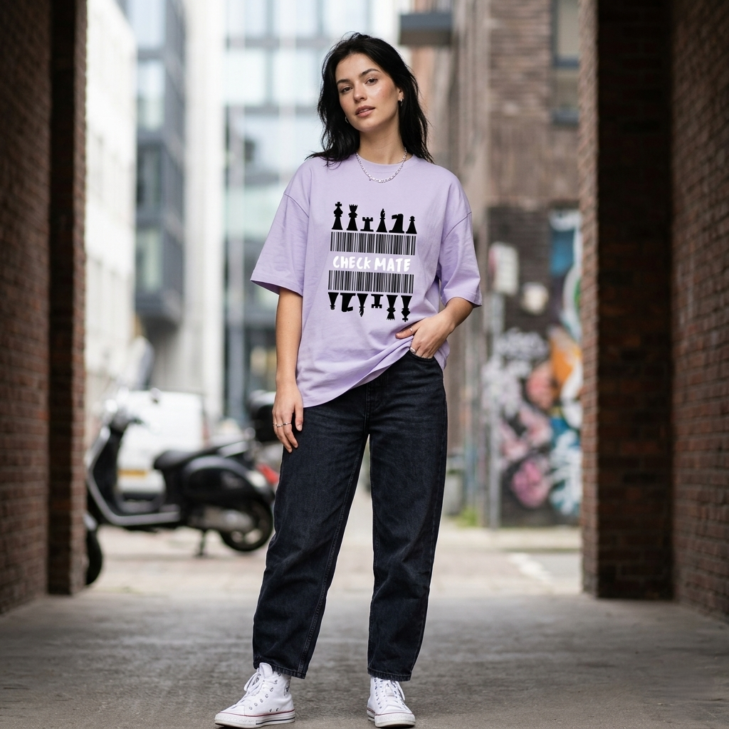 Check Mate Unisex Terry Oversized T-Shirt | XS-3XL Sizes | Maroon, Lavender, Baby Blue, Flamingo, Jade | Comfortable & Stylish for Men & Women