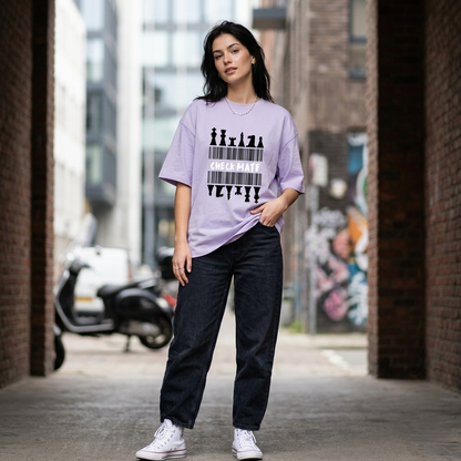 Check Mate Unisex Terry Oversized T-Shirt | XS-3XL Sizes | Maroon, Lavender, Baby Blue, Flamingo, Jade | Comfortable & Stylish for Men & Women