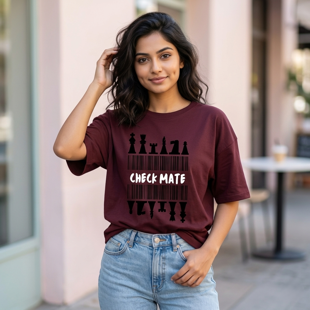 Check Mate Unisex Terry Oversized T-Shirt | XS-3XL Sizes | Maroon, Lavender, Baby Blue, Flamingo, Jade | Comfortable & Stylish for Men & Women