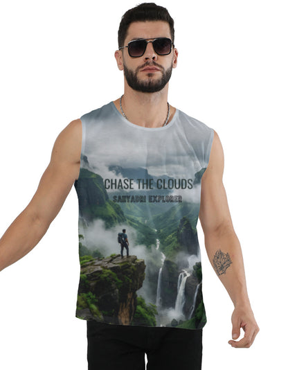 Sahyadri Explorer AOP sleeveless tee men white all over print trekking vest India
