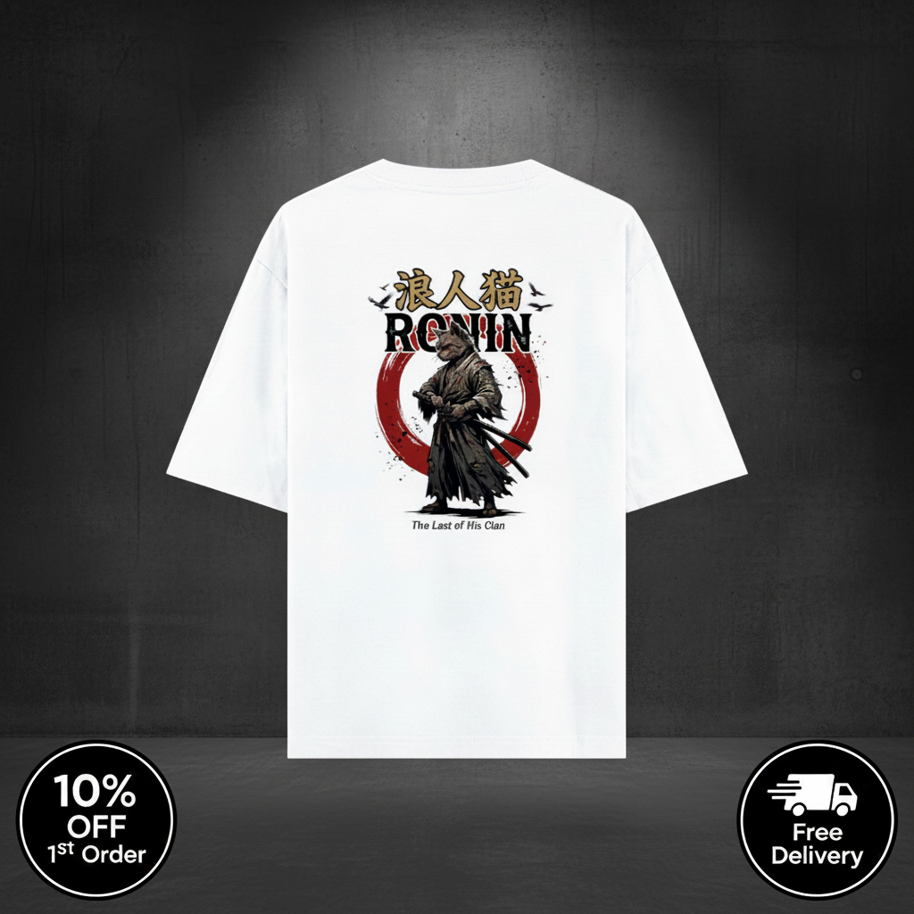 Ronin Cat Oversized T-Shirt – Japanese Samurai Streetwear Revenge Graphic Tee
